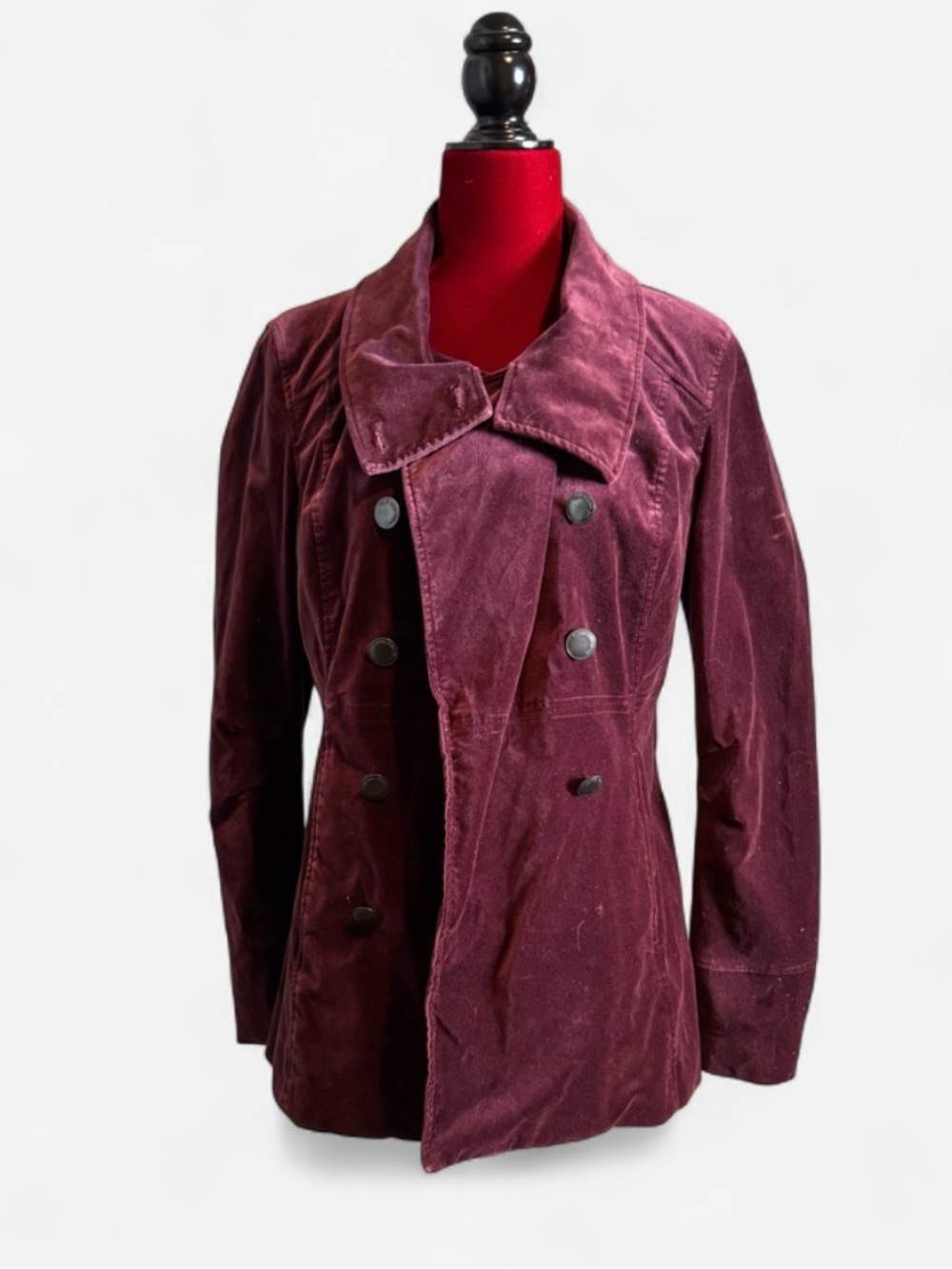 Calvin Klein Jeans Double-Breasted Velvet Pea Coat - Burgundy